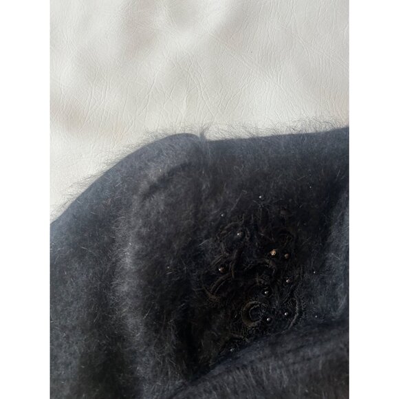 Lee Sands Black Cardigan XL (est) Angora blend Embroidered Old Money Mob Wife - Picture 13 of 13